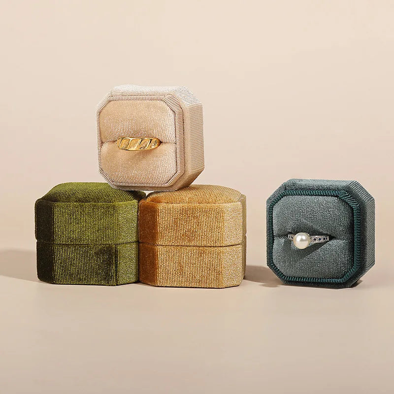 Vintage Octagon Square Velvet  Ring Box