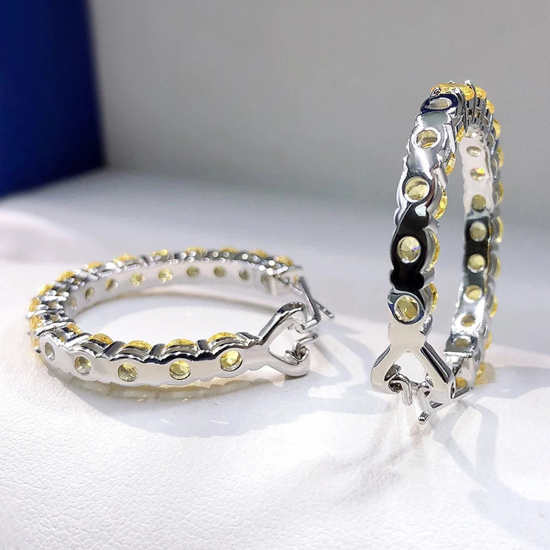 Silver 4mm Yellow High Carbon Diamond Earrings
