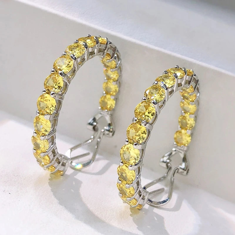 Silver 4mm Yellow High Carbon Diamond Earrings