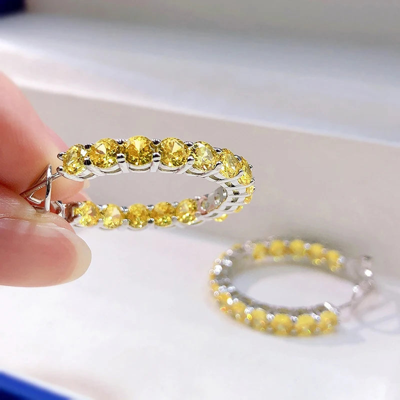 Silver 4mm Yellow High Carbon Diamond Earrings