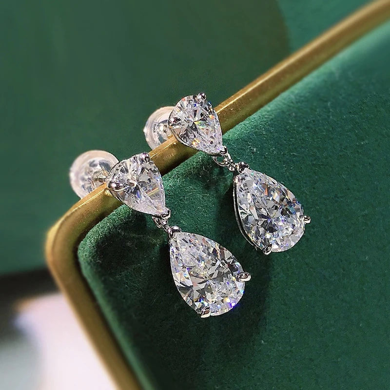 Water Drop High Carbon Diamond Drop Earrings