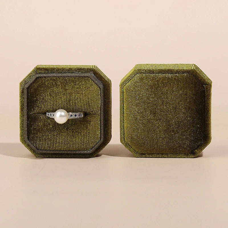 Vintage Octagon Square Velvet  Ring Box