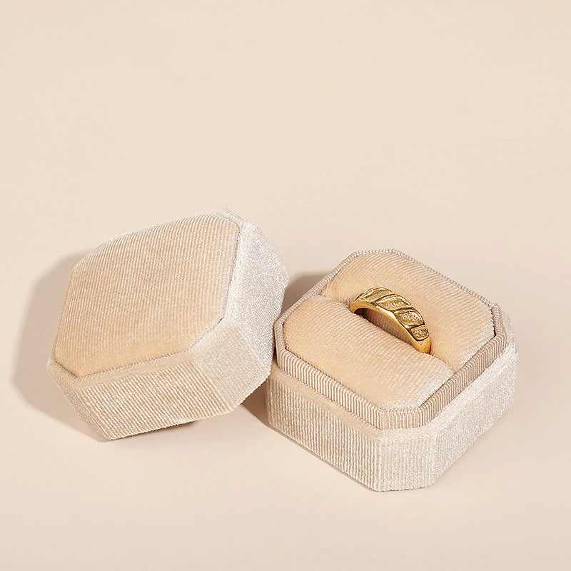 Vintage Octagon Square Velvet  Ring Box