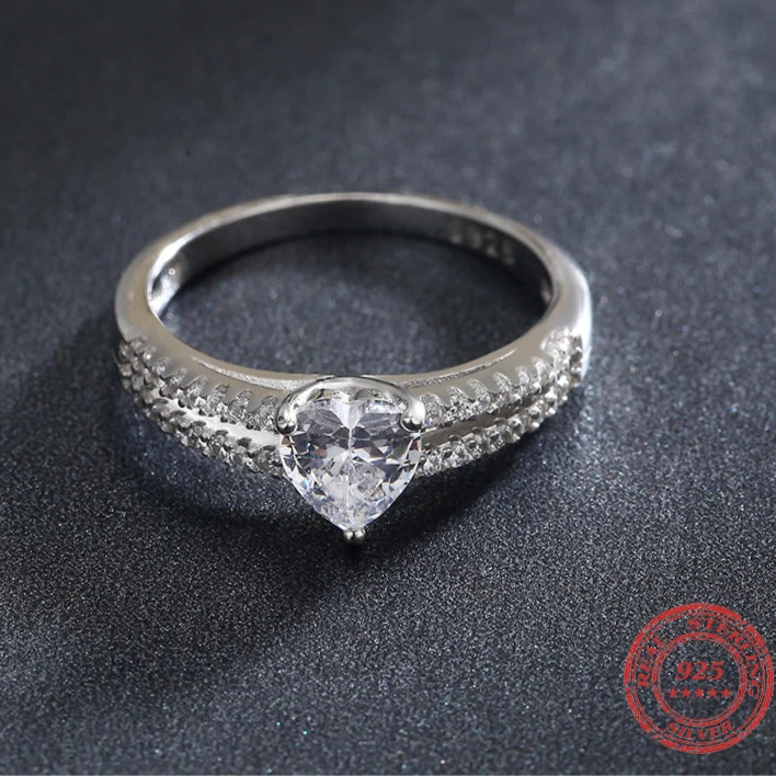 Silver Hearts Clear Rings