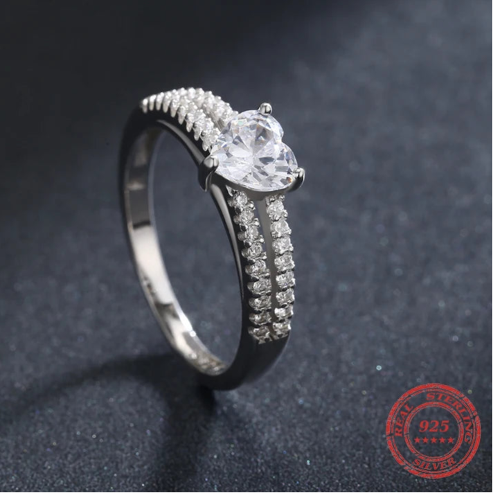 Silver Hearts Clear Rings