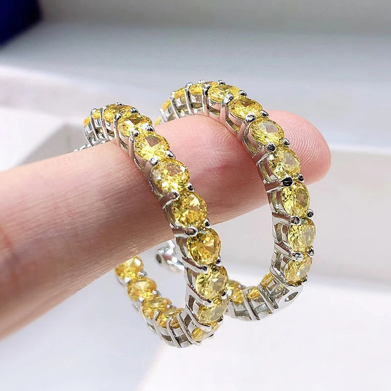 Silver 4mm Yellow High Carbon Diamond Earrings