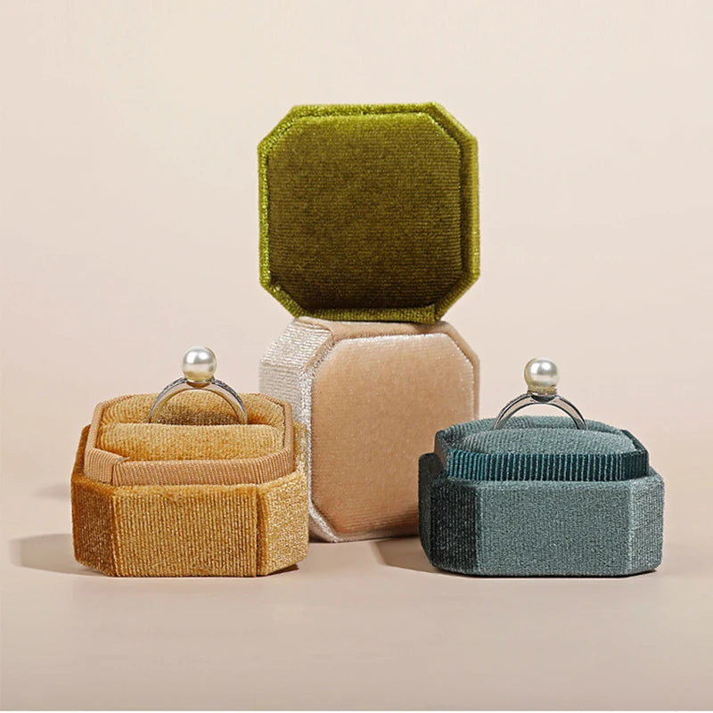 Vintage Octagon Square Velvet  Ring Box