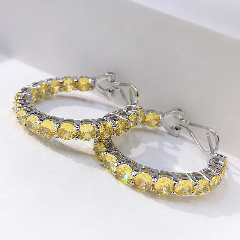Silver 4mm Yellow High Carbon Diamond Earrings