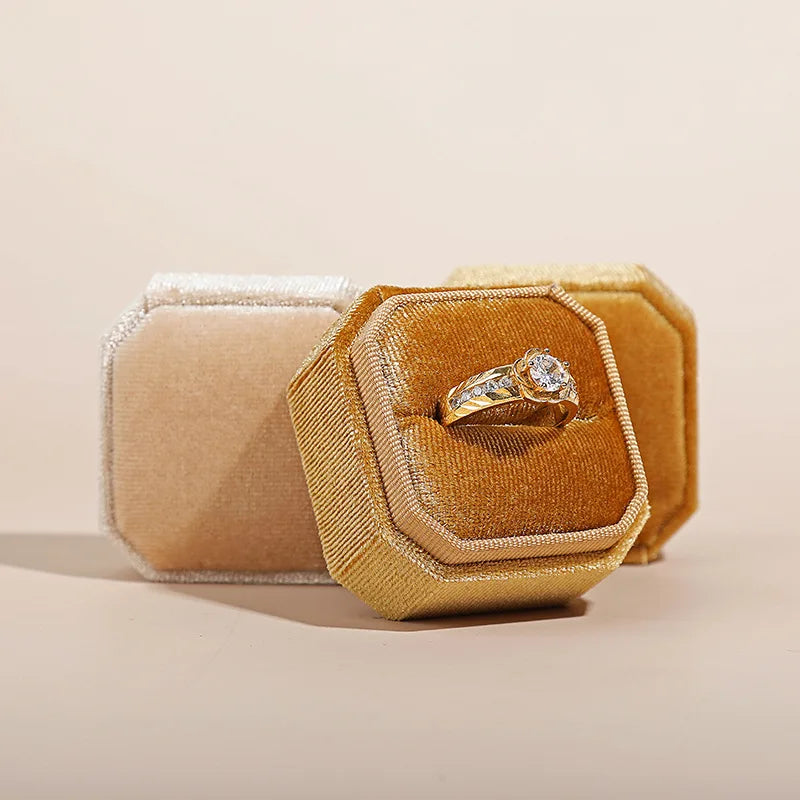 Vintage Octagon Square Velvet  Ring Box