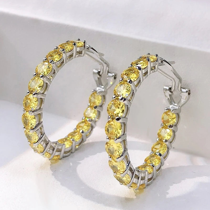 Silver 4mm Yellow High Carbon Diamond Earrings