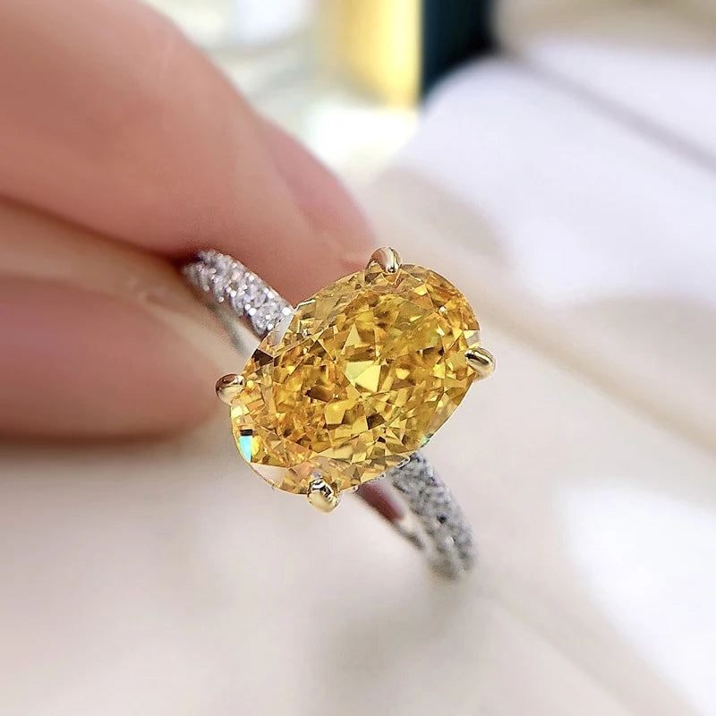 Oval Yellow High Carbon Diamond Rings