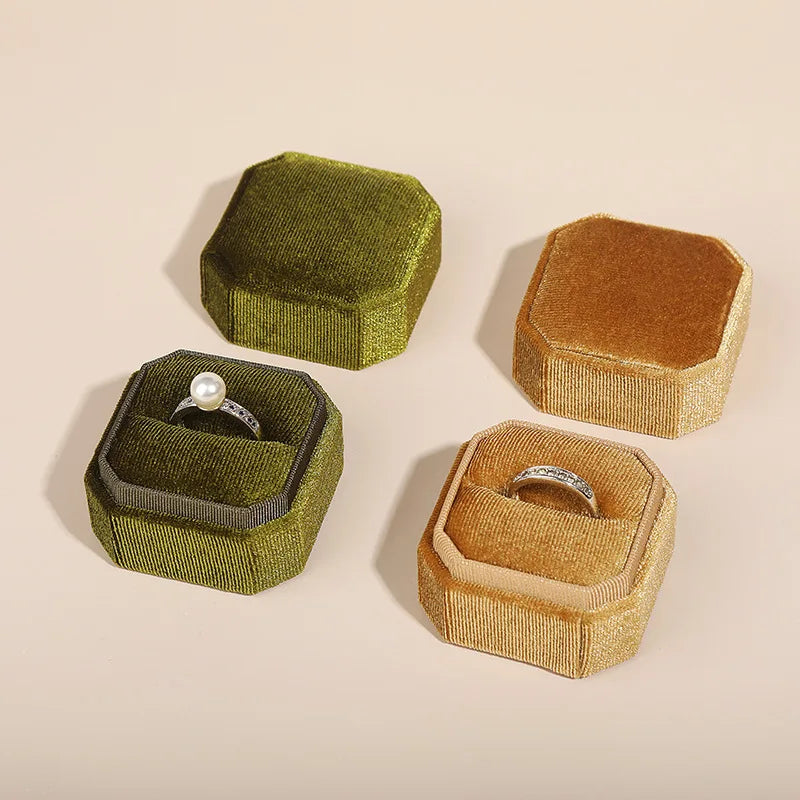 Vintage Octagon Square Velvet  Ring Box