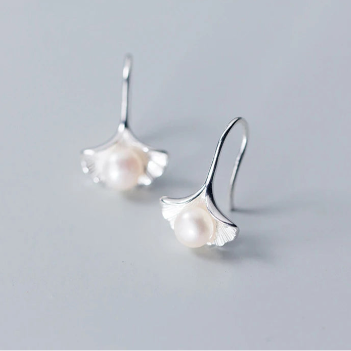 Silver Shell Pearl Drop Earrings