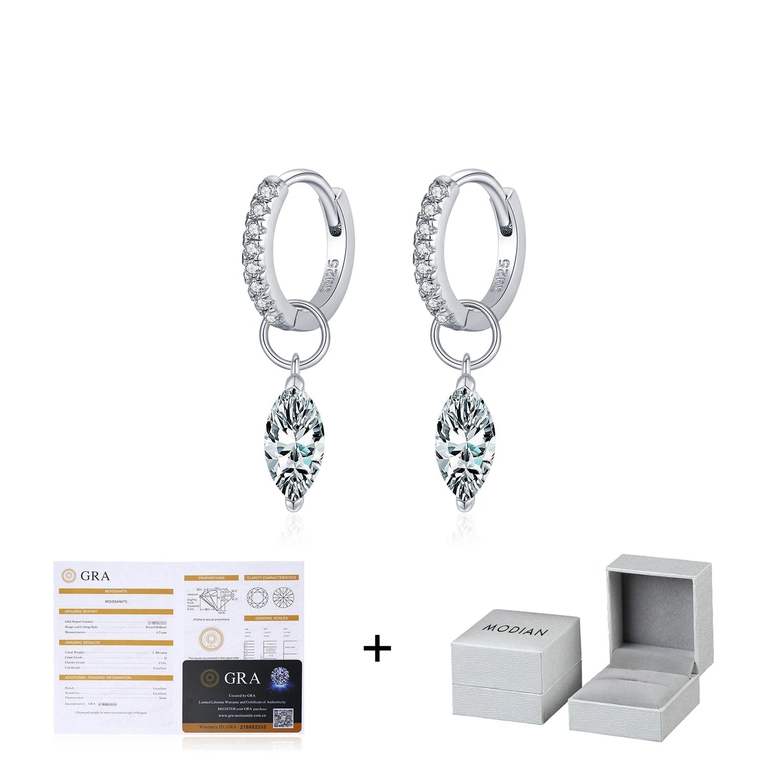 0.5Ct D Color Rhombic Moissanite Ear Buckles