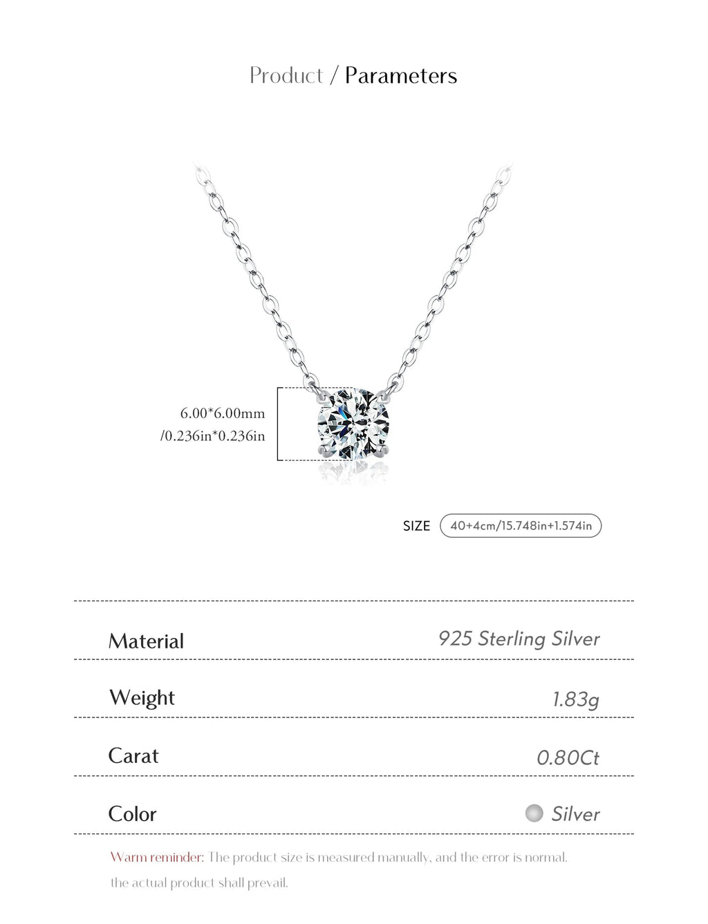 Colar moissanite Color 0.8CT Lab Diamond