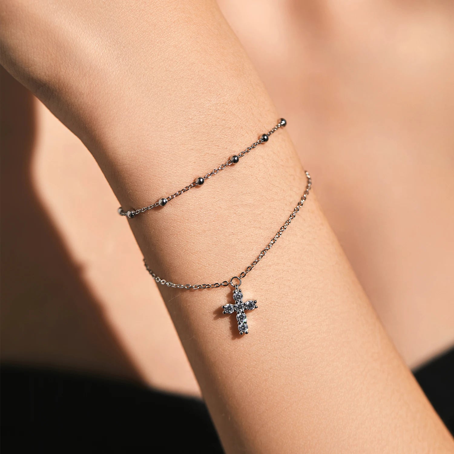Exquisite Cross Bracelet - Double Layer Link Chain