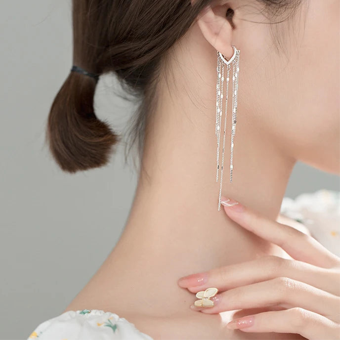 Long Tassel Sparkling Drop Earrings