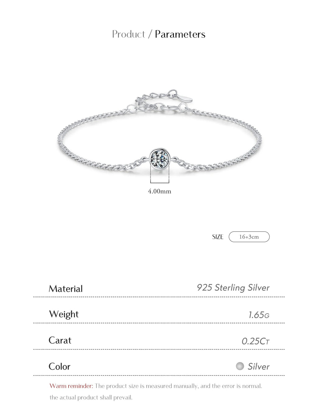 0.25CT Moissanite Bezel Setting Bracelet