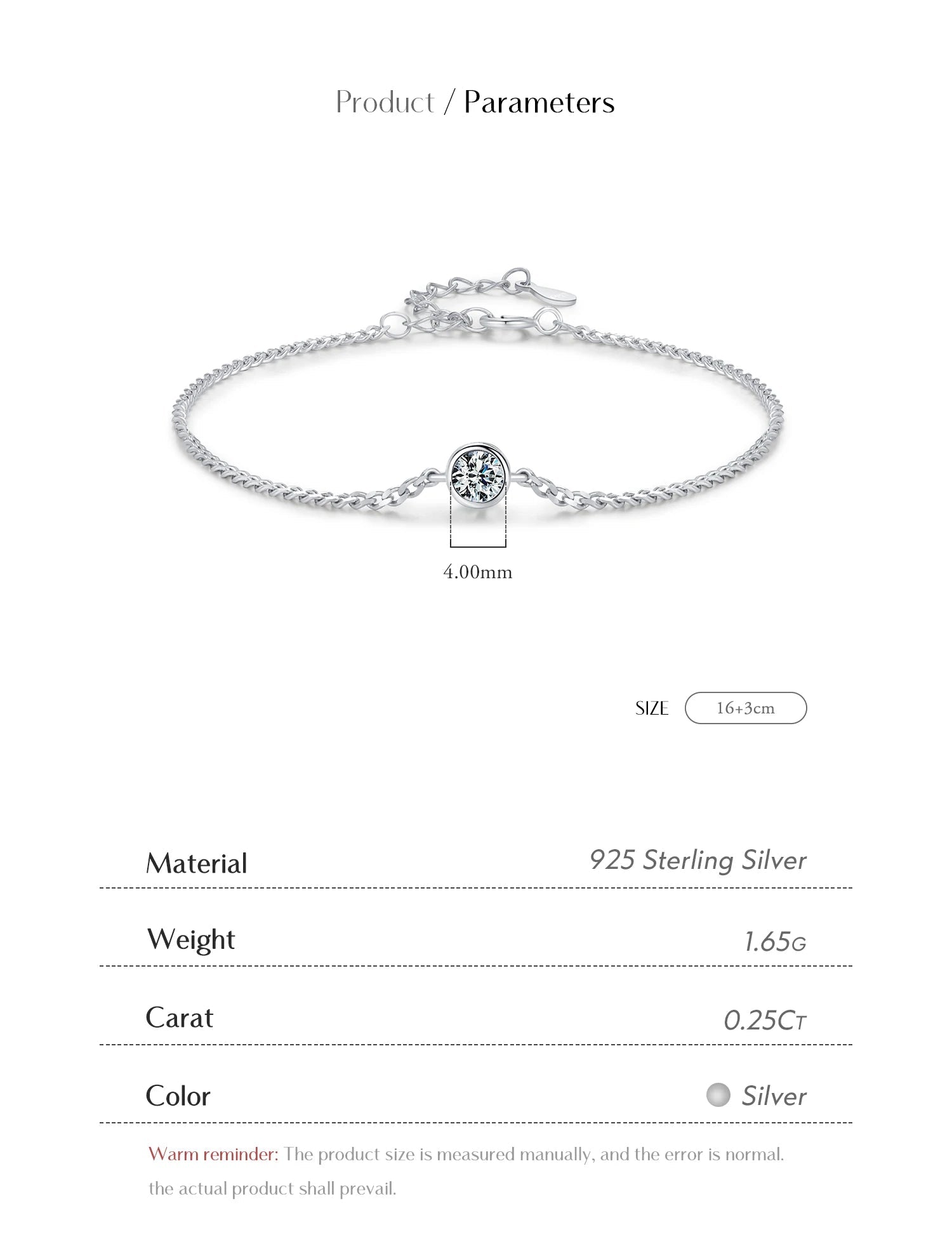 0.25CT Moissanite Bezel Setting Bracelet