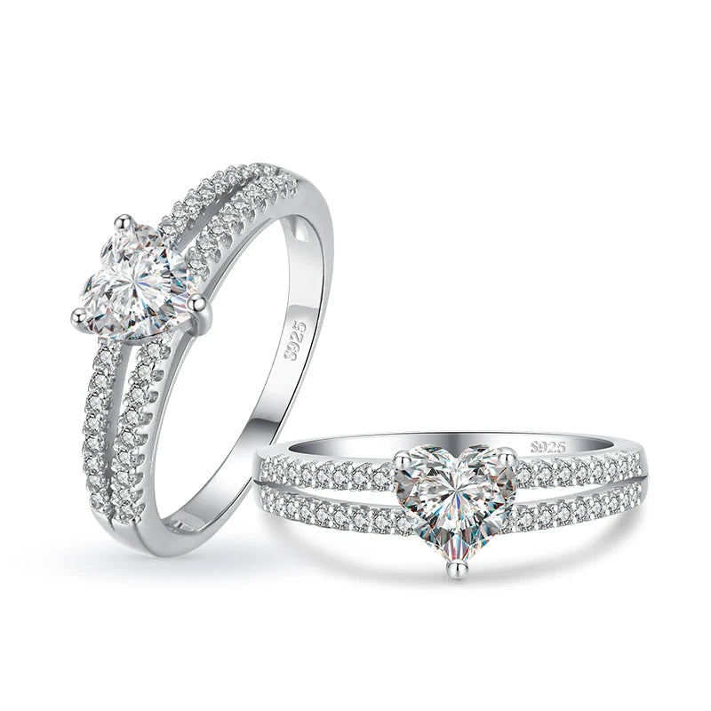 Silver Hearts Clear Rings
