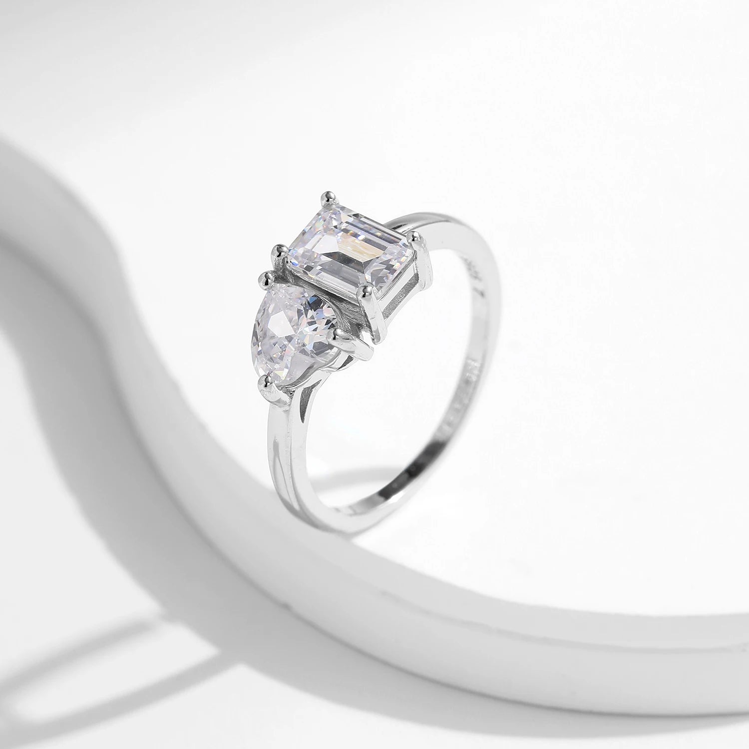 Silver Rectangle & Heart Sparkle Ring