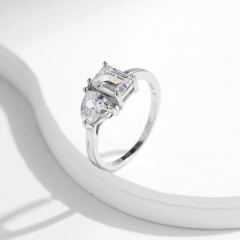Silver Rectangle & Heart Sparkle Ring