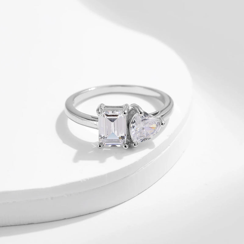 Silver Rectangle & Heart Sparkle Ring