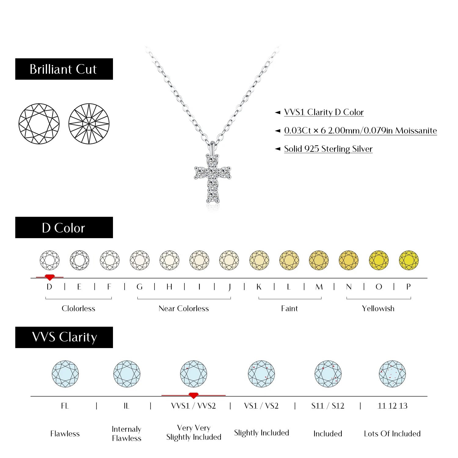 Pendentif Corss en Argent Moissanite 
