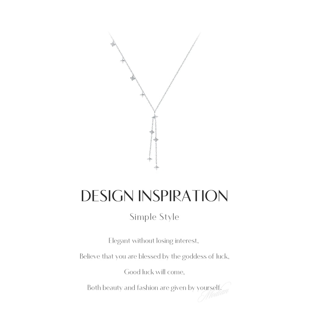 Collier ras du cou délicat en forme de Y avec breloque étoiles scintillantes 
