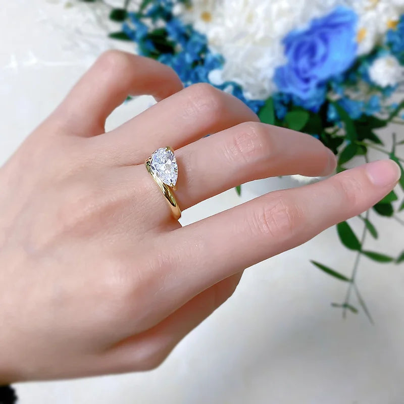 3Carat D Color Water Drop Moissanite Ring