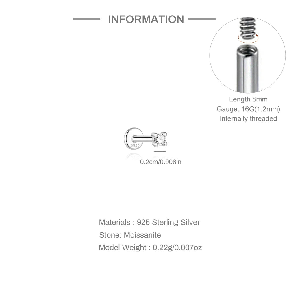 Moissanite Threaded Stud Earring