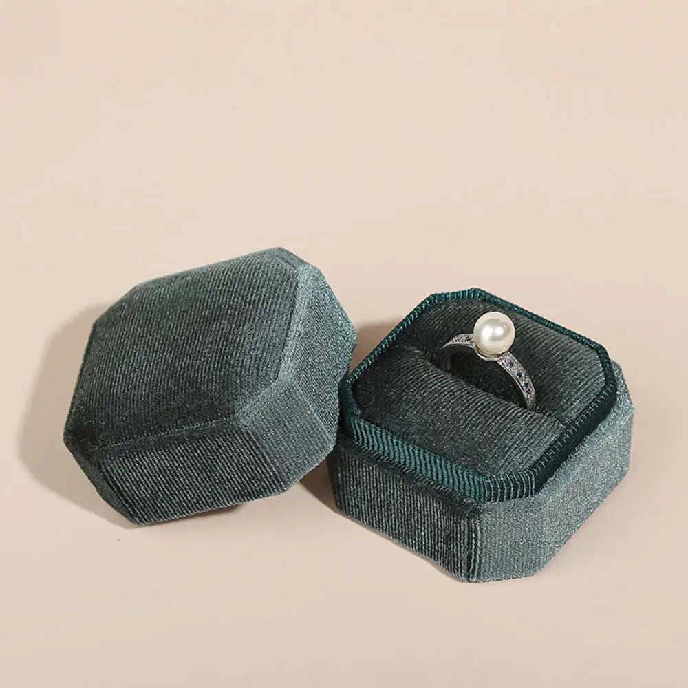 Vintage Octagon Square Velvet  Ring Box