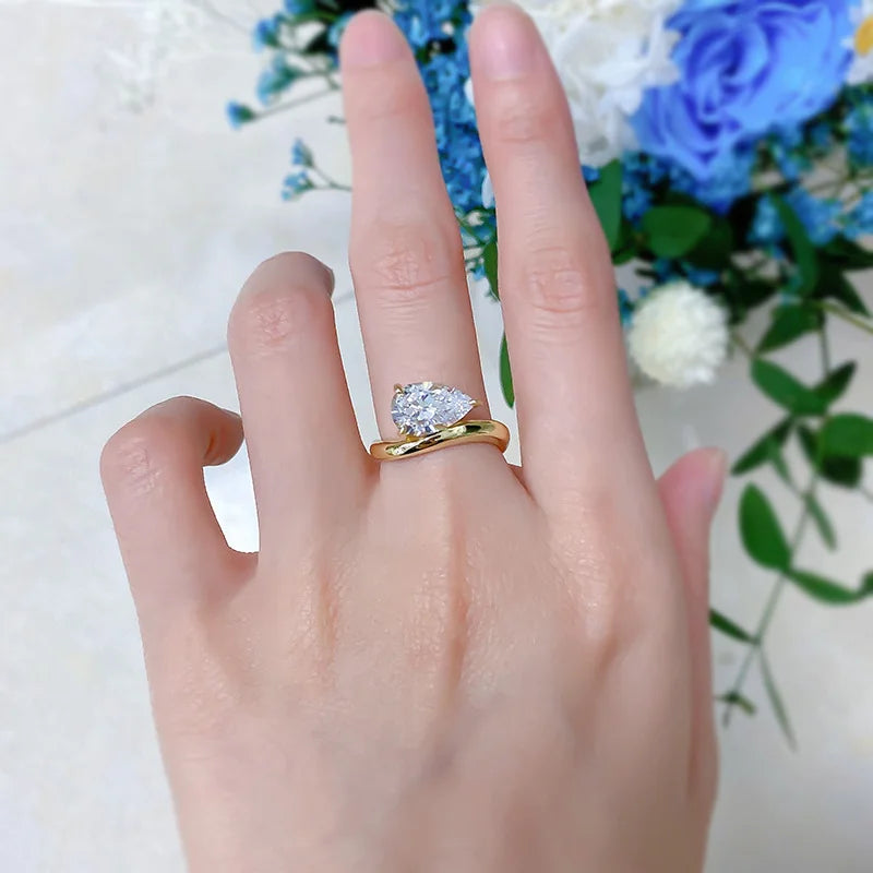 3Carat D Color Water Drop Moissanite Ring