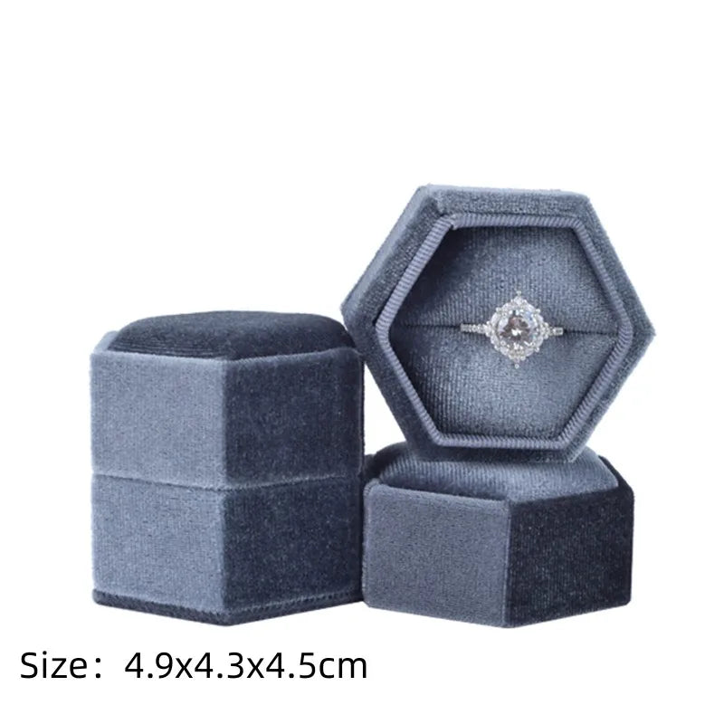 Vintage Octagon Square Velvet  Ring Box