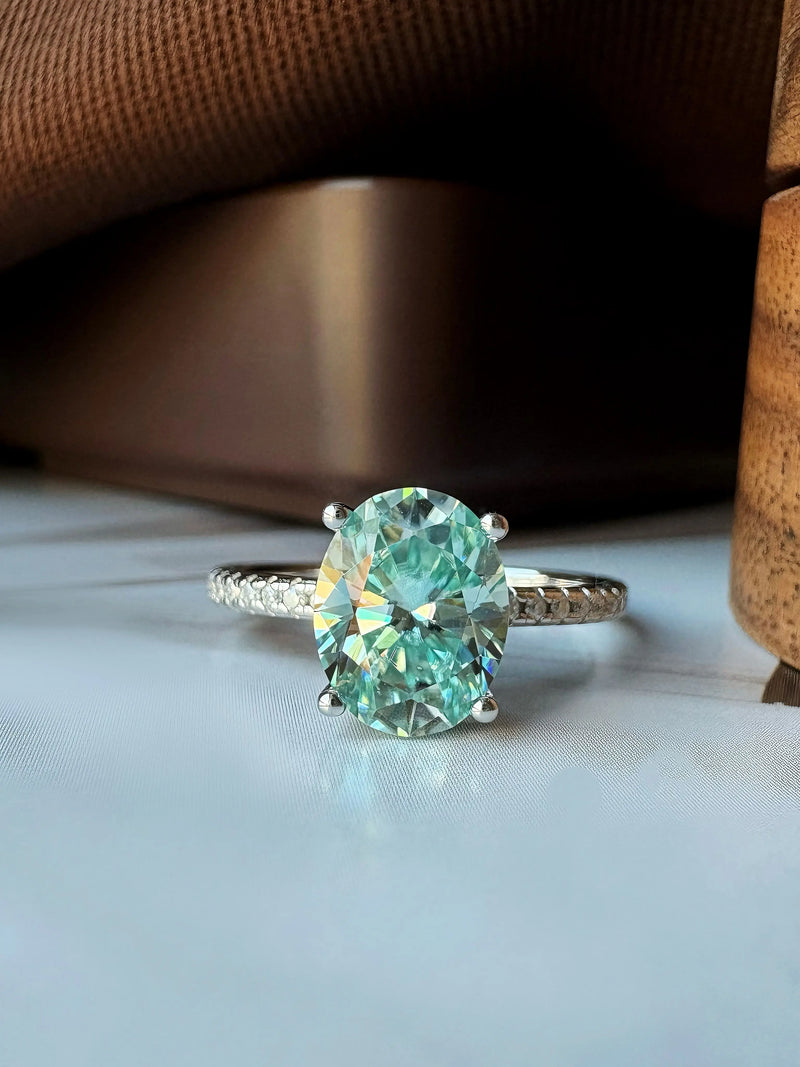 Oval Aquamarine Moissanite Ring