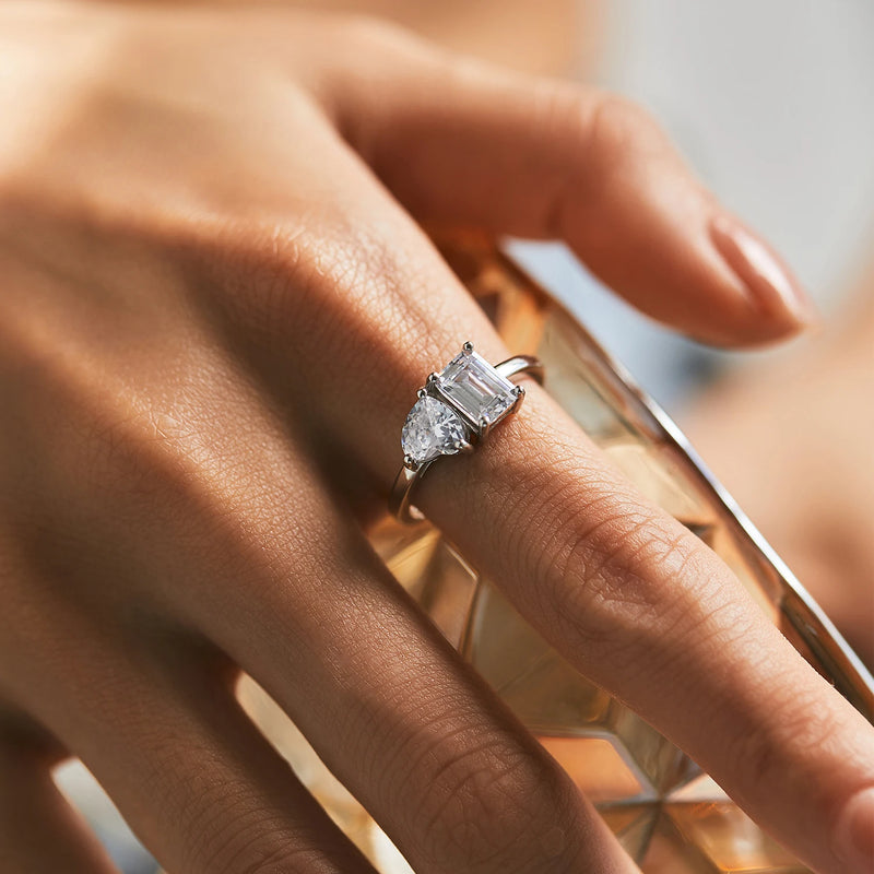 Silver Rectangle & Heart Sparkle Ring