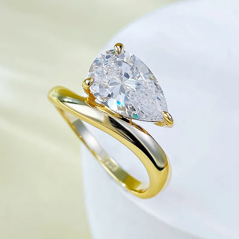 3Carat D Color Water Drop Moissanite Ring