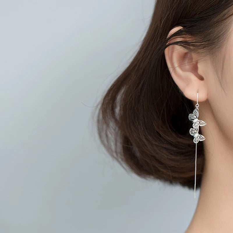 Butterfly Silver Drop Earrings