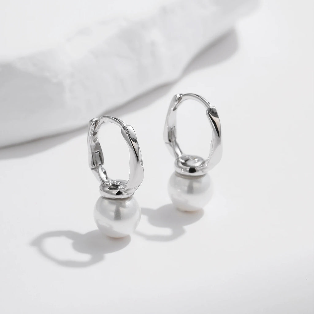Shell Pearl Hoop Earrings