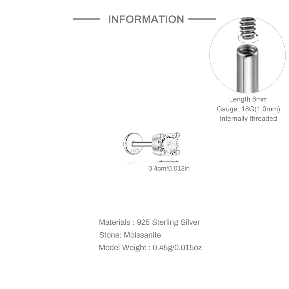 Moissanite Threaded Stud Earring