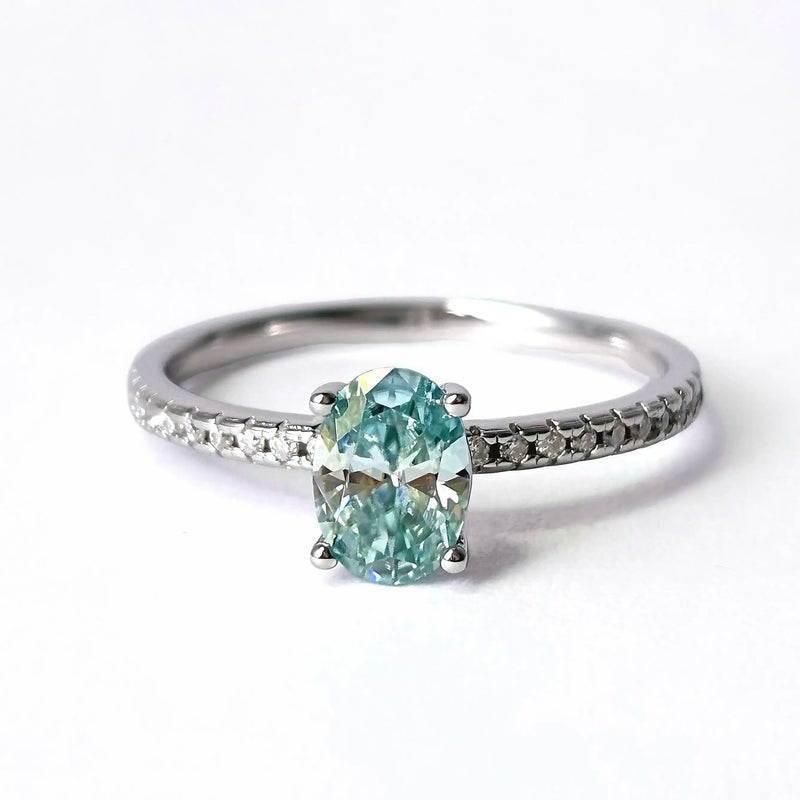 Oval Aquamarine Moissanite Ring