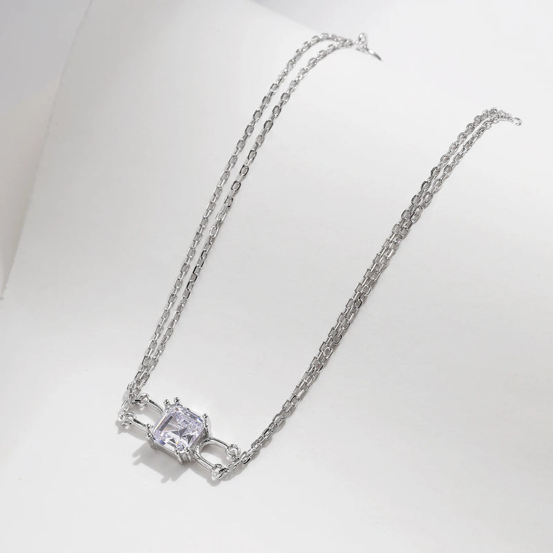 Double Layer Link Chain Bracelet Shiny Square Emerald