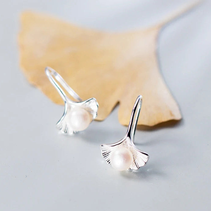 Silver Shell Pearl Drop Earrings