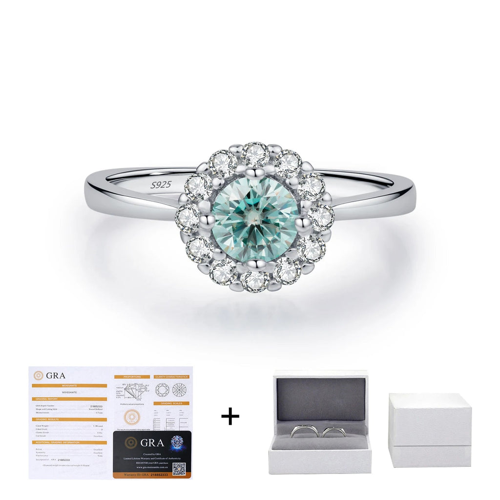 Green Teal Moissanite Ring