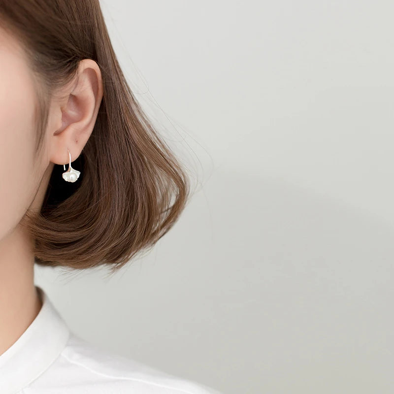 Silver Shell Pearl Drop Earrings