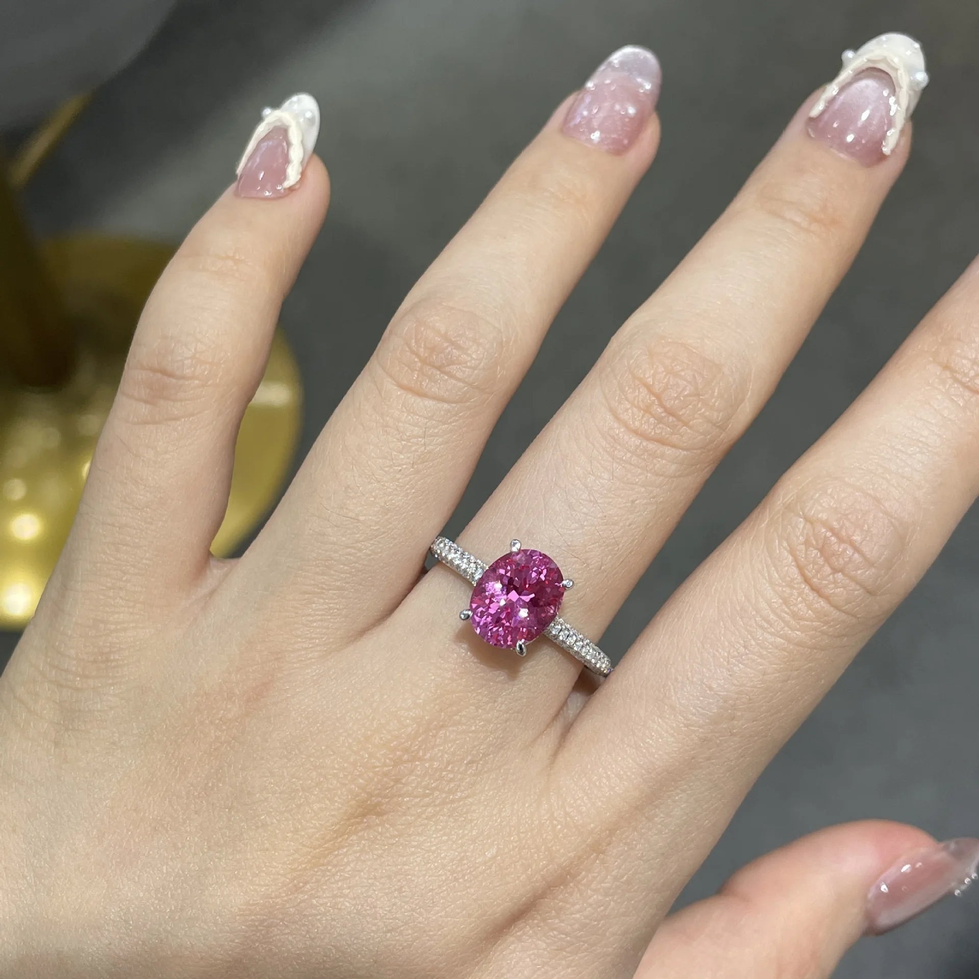 Pink Sapphire Ring with Moissanite