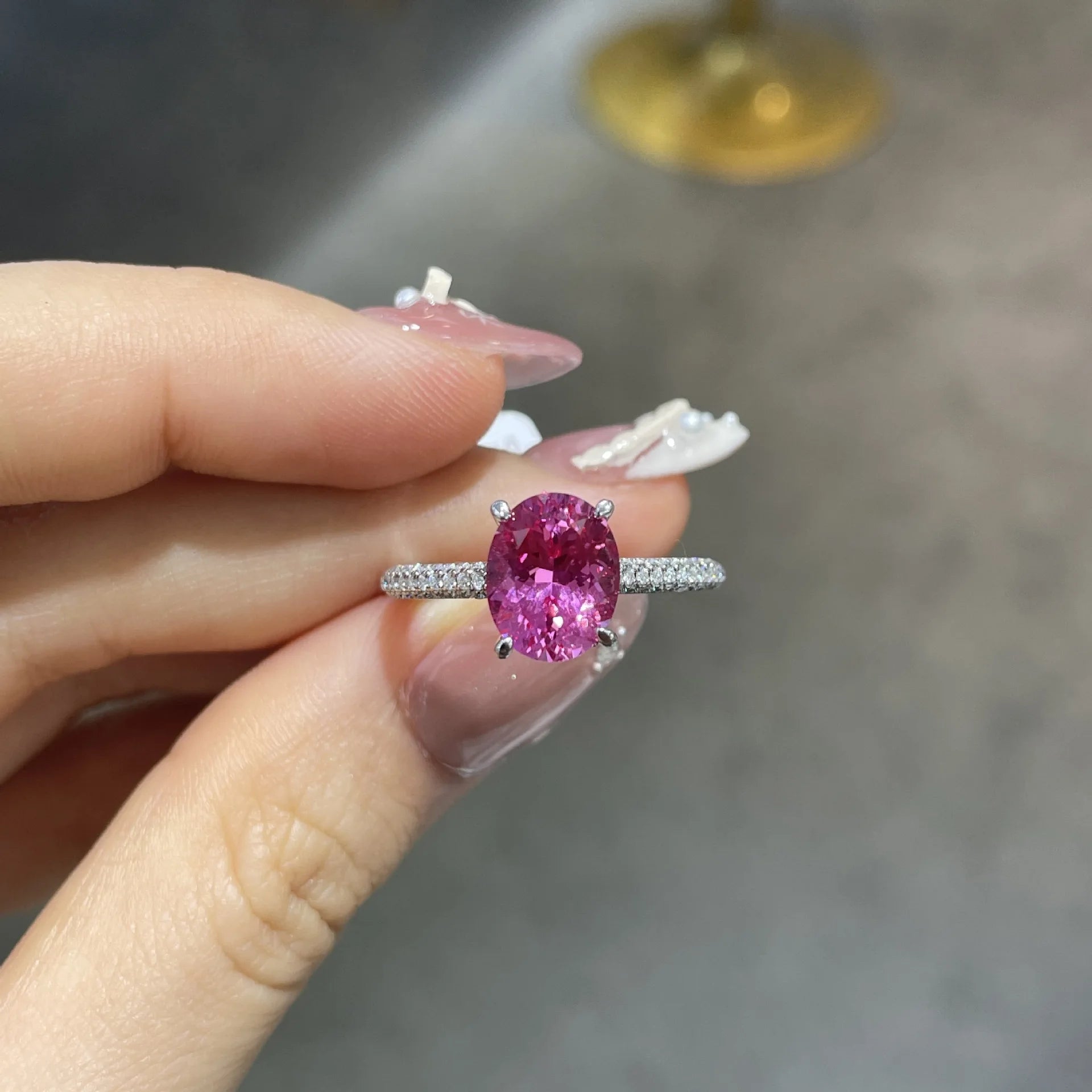 Pink Sapphire Ring with Moissanite