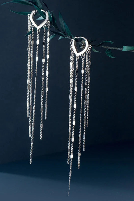 Long Tassel Sparkling Drop Earrings