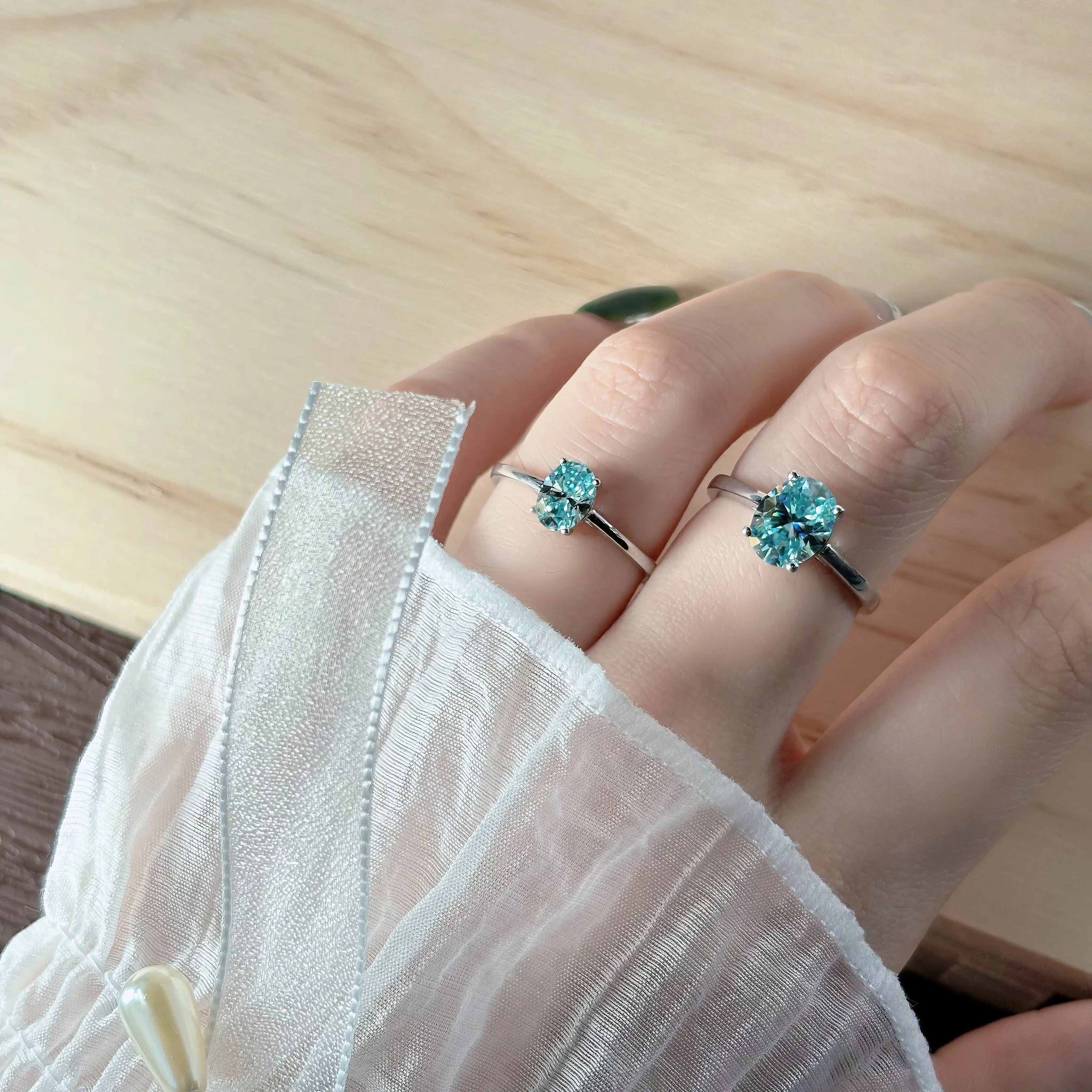 1CT / 2 Carat Oval Aquamarine Moissanite Ring