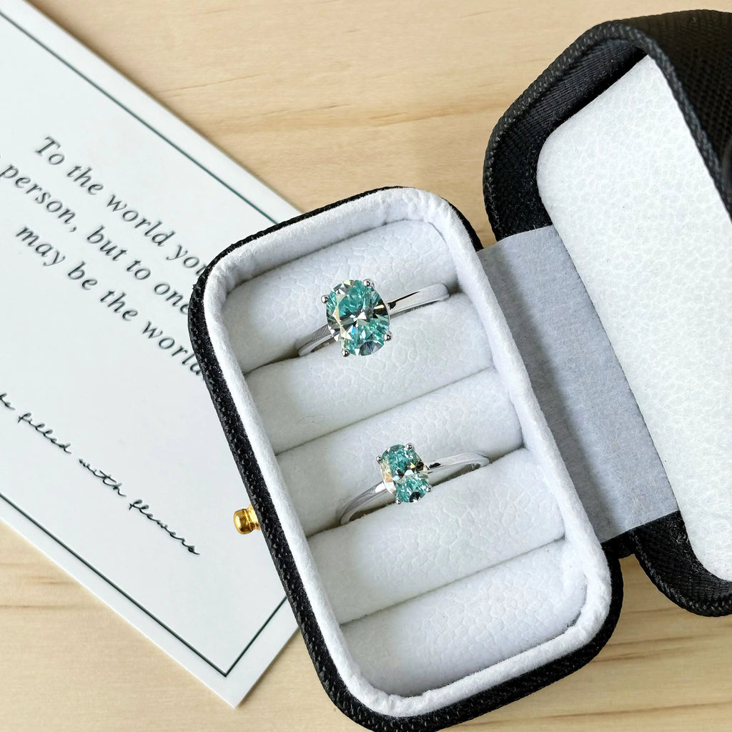 1CT / 2 Carat Oval Aquamarine Moissanite Ring